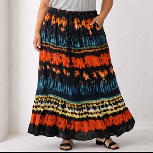 Bila Tie Dye Maxi Skirt Elastic Waist Boho Festival Rayon Size L